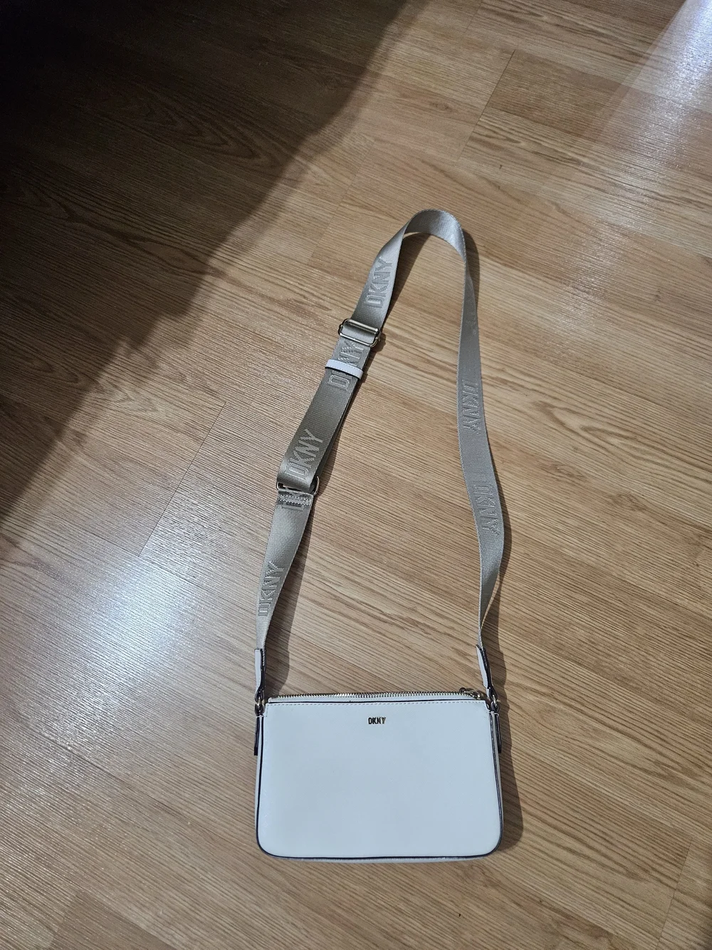 DKNY White Messenger Crossbody with Branded Strap